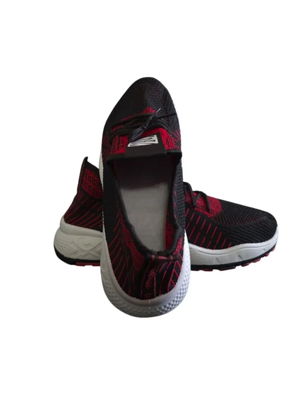 Mens Black Red Knit Running Shoes Size 43 Lightweight Athletic Sneakers NWOB.